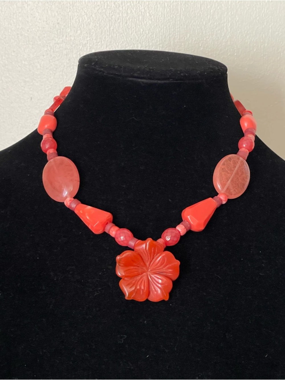 Chico's Red Floral pendant necklace